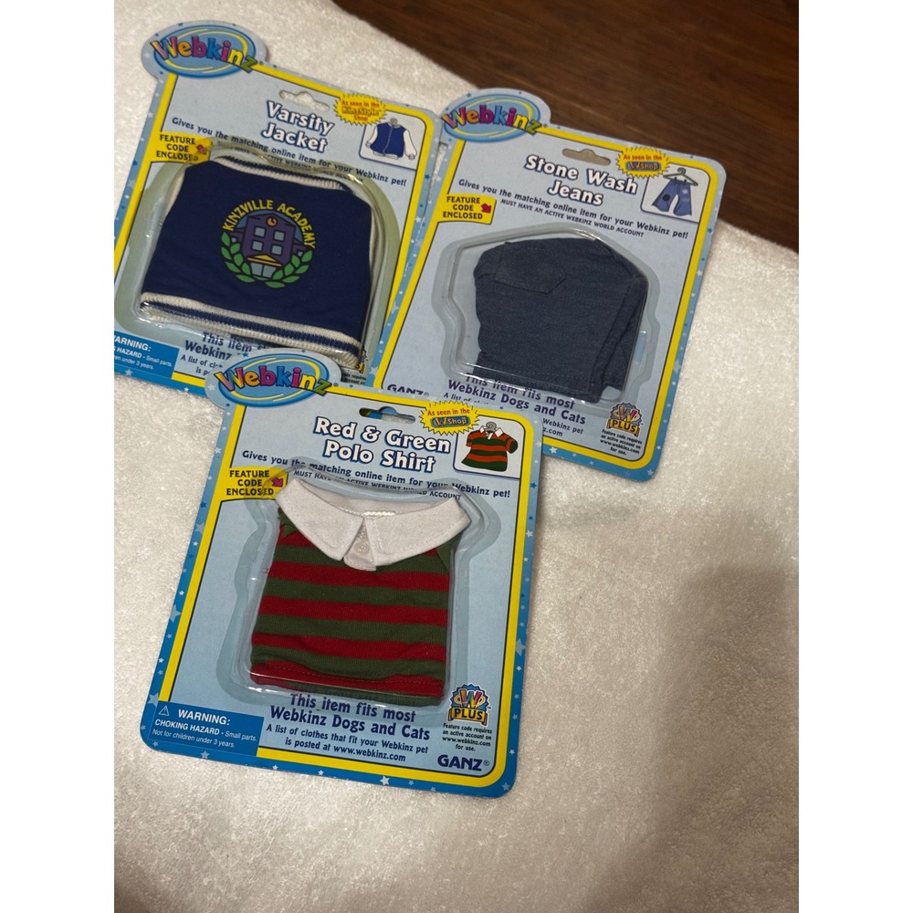 Webkinz Ganz Clothes Lot Varsity Jacket Stone Wash Jeans Red Green Polo NIP NEW